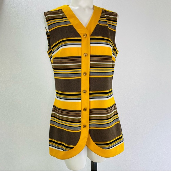 Vintage Koret of California Stripped Yellow Brown Vest Union Made - Picture 2 of 11